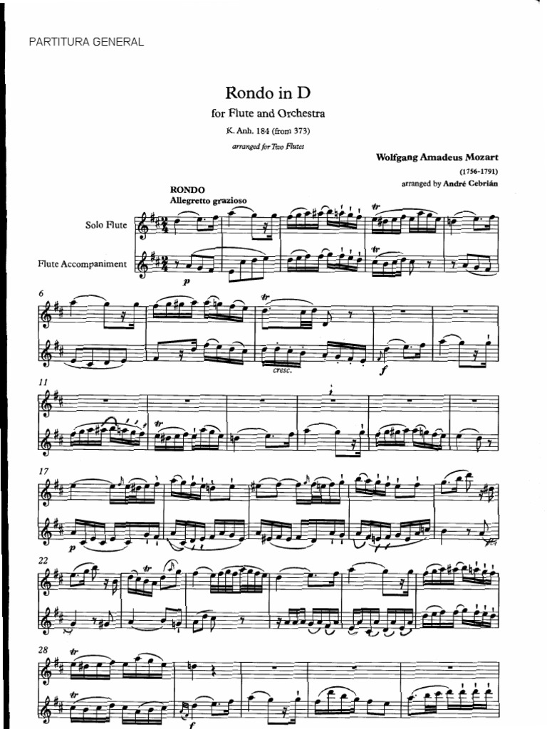 Mozart, W.A. - Rondo en ReM KV Anh 184 - 2FL | PDF | Compositions For ...