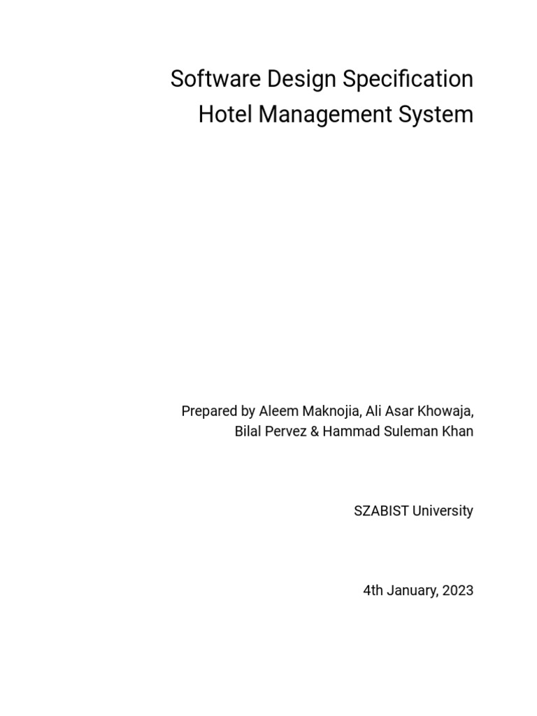 Hotel Management System Design Document | PDF | Databases | User ...