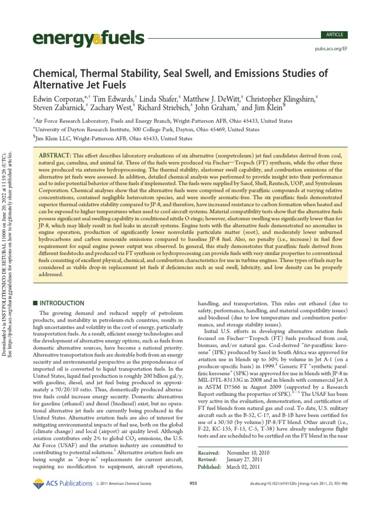 Chemical, Thermal Stability, Seal Swell, and Emissions Studies of