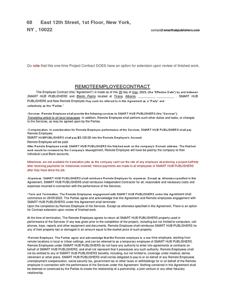 Remote Employee Contract Overview | PDF | Employment | Trade Secret