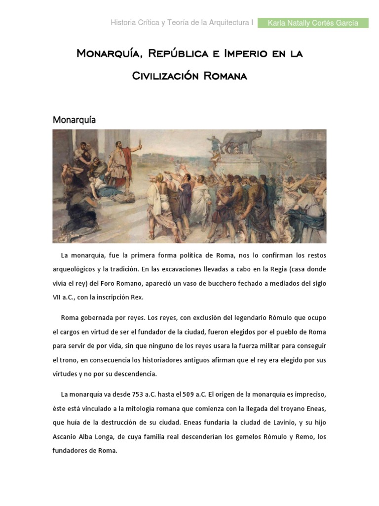 Monarquía, República e Imperio en Roma | PDF | Roma antigua | Republica ...