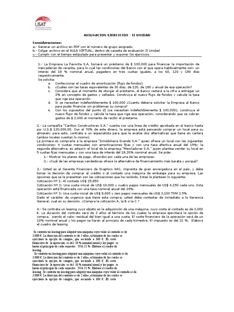 Ejercicios de Finanzas y Amortización | PDF | Compartir (Finanzas ...