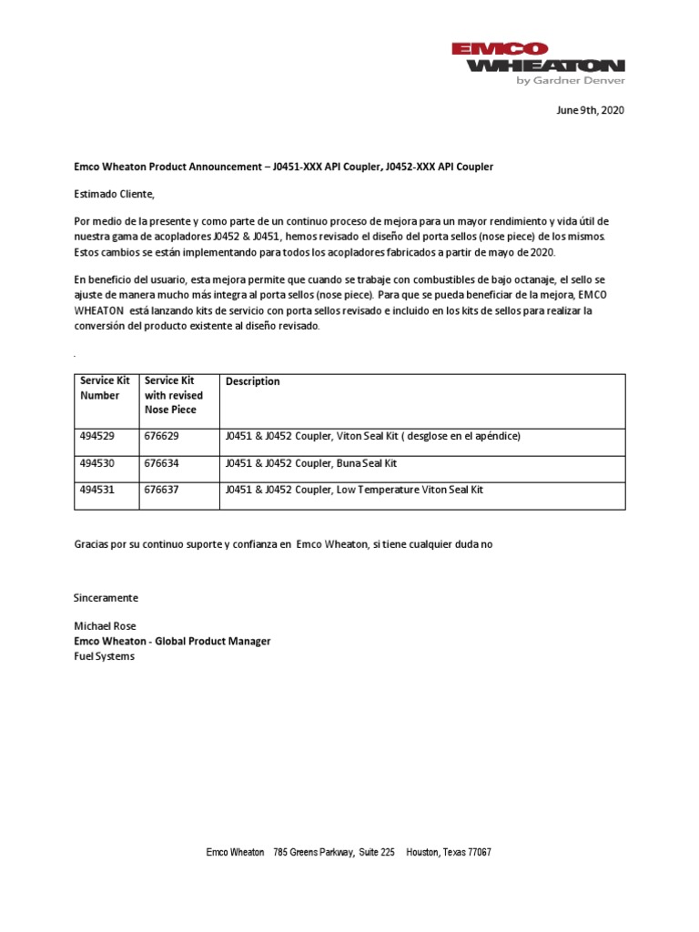 Product Notification J0451 and 2 API Coupler Spanish PDF
