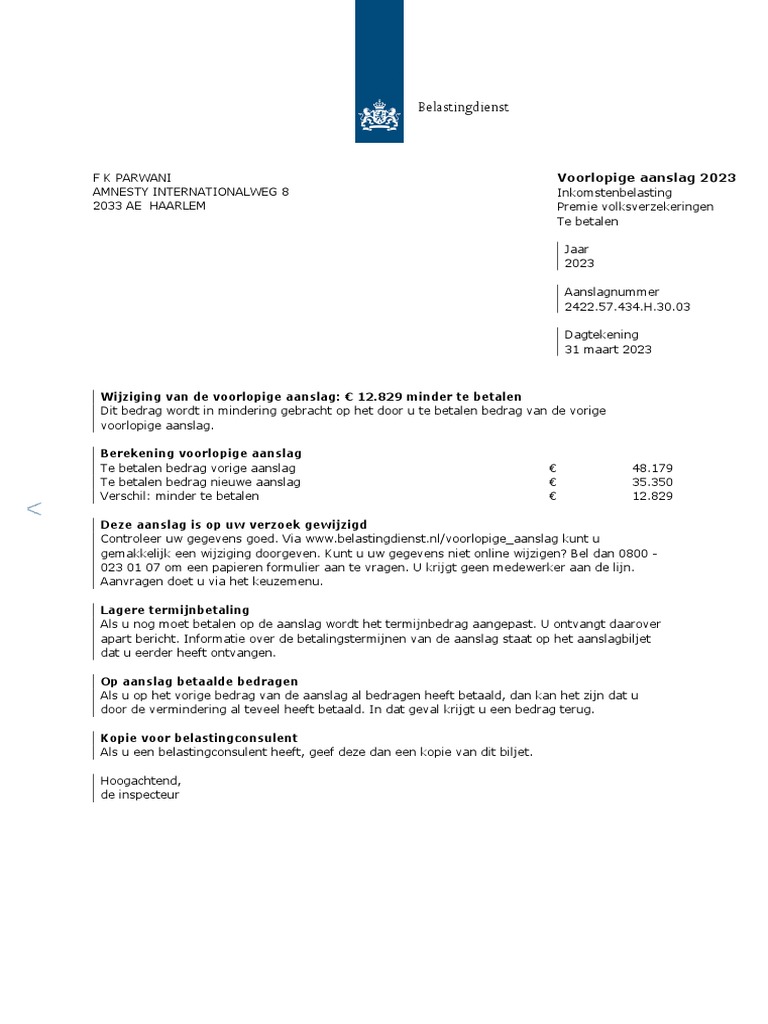 Voorlopige Aanslag Inkomstenbelasting 2023 31032023 PDF