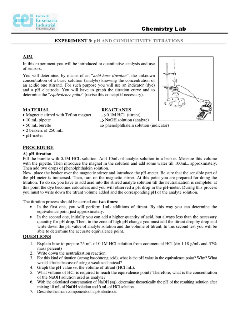Lab Experiment 3 PH Titration PDF Titration Chemistry