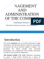 Management and Administration of The Company