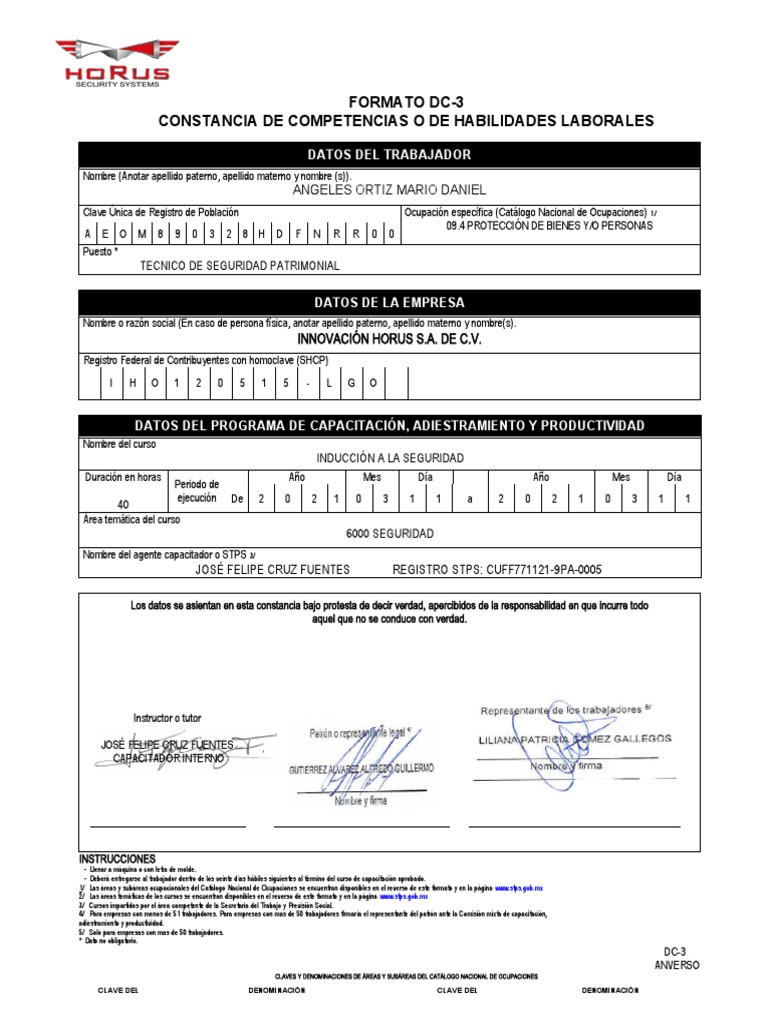 Formato DC-3: Constancia de Habilidades | PDF