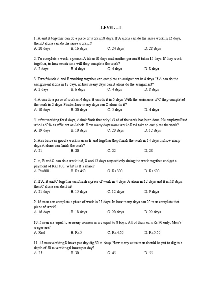 Time And Work Pdf Labor Relations Business