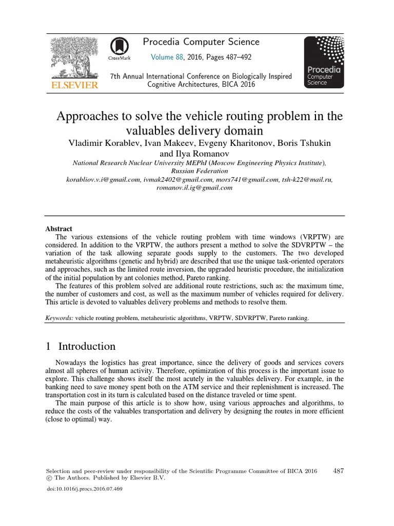 Approaches to solve the vehicle routing problem in the valuables