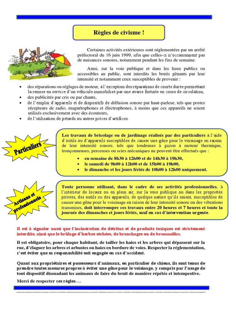 Règles de civisme pour le voisinage | PDF