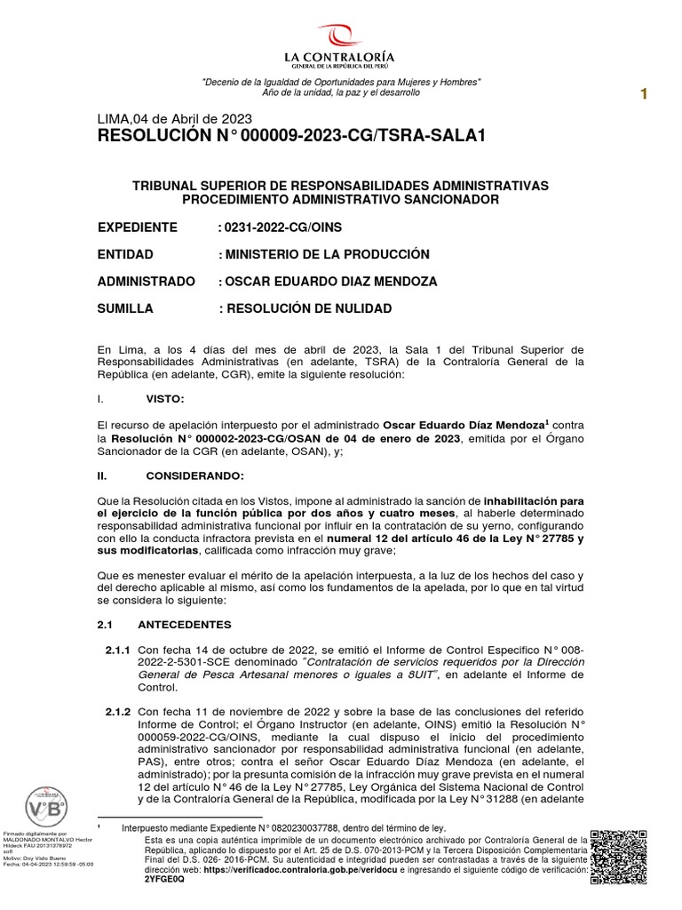 Resolución #000009-2023-Cg-Tsra-Sala1 - Exp 231-2022-Cg-Oins (Nulidad