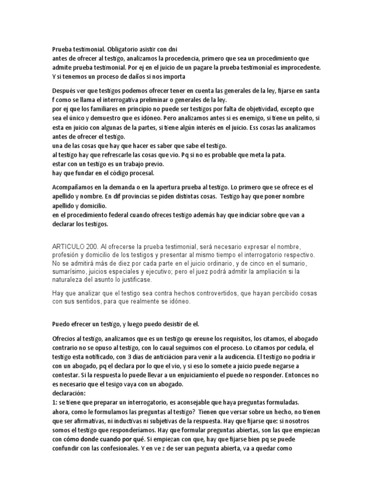 Prueba Testimonial | PDF | Testigo | Jurisdicción