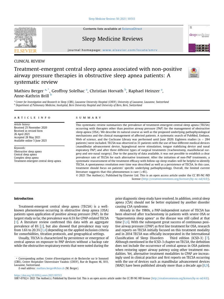 Art Sahos Apnea Central Emergente | PDF | Sleep Apnea | Systematic Review