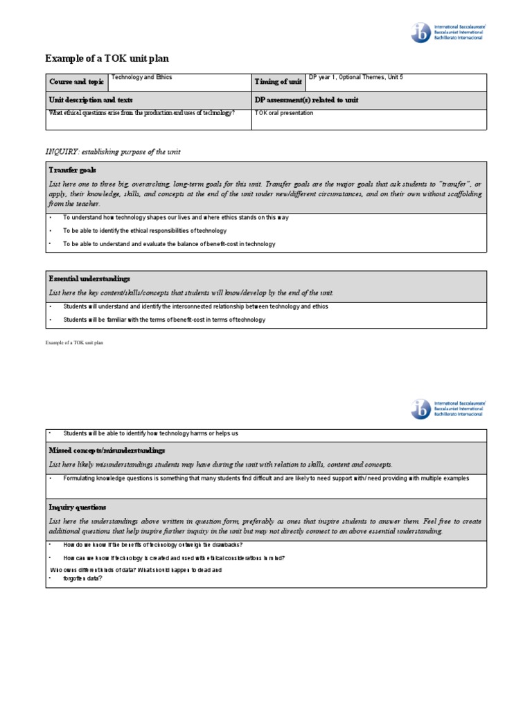TOK Unit Plan: Technology and Ethics | PDF | Knowledge | Understanding