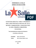 Estrategia Didactica Hablo y Pronuncio Bien' Como Propuesta para Incluir en La Materia Comun1cacion y Lenguajes para - Calle Choque Miriam