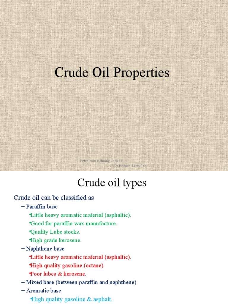 Crude Oil Classification and Properties | PDF | Petroleum | West Texas ...
