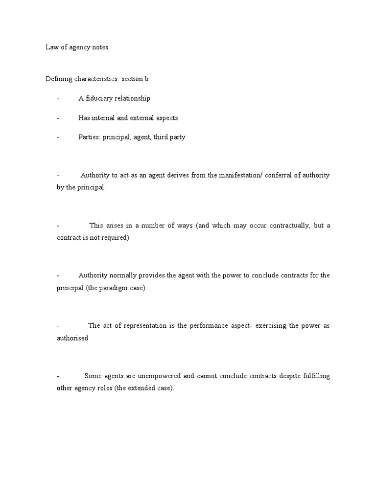 Law of Agency Notes PDF Law Of Agency Estoppel