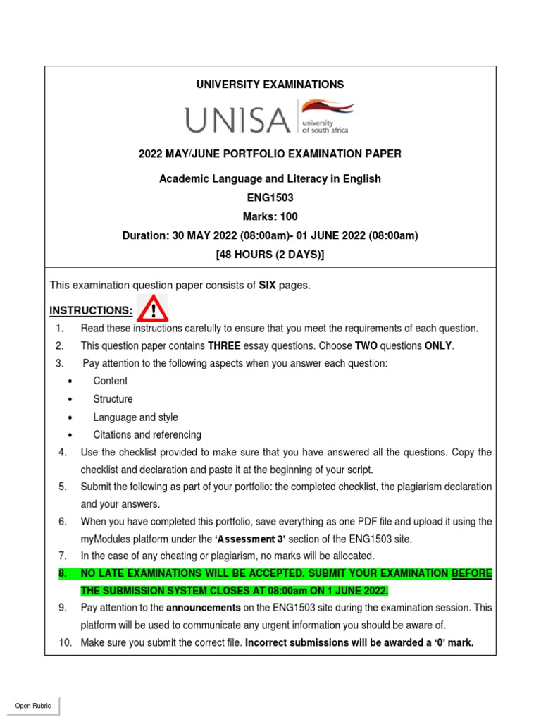 Eng1503 portfolio examination mayjune2022 pdf essays citation