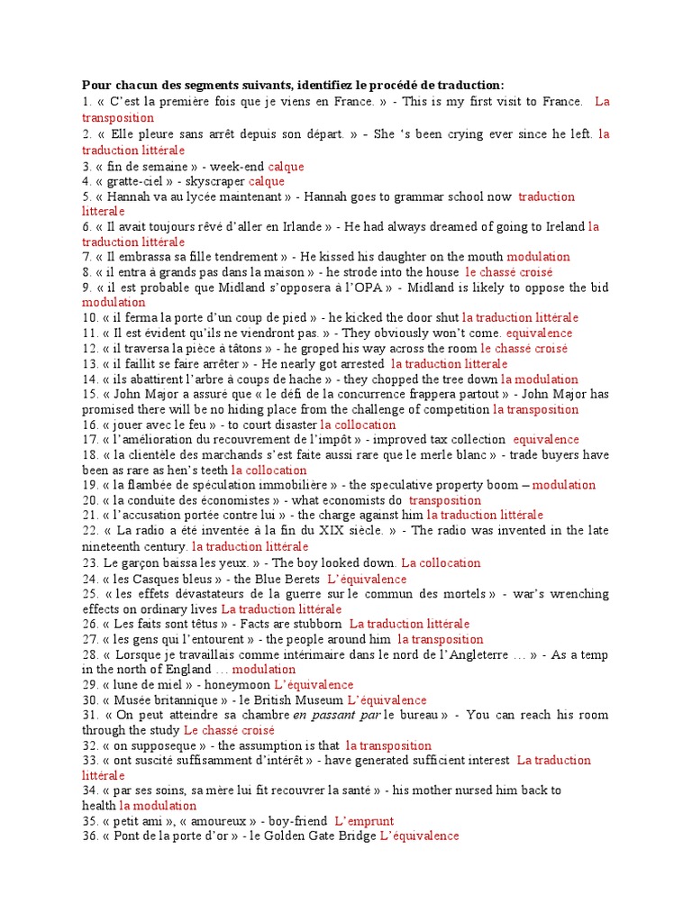 Procédés de traduction en français | PDF