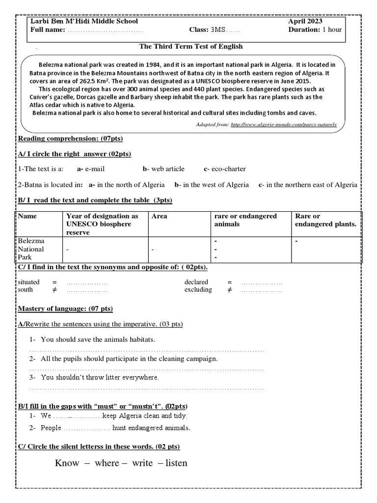 3MS - Third Term Test | PDF | Linguistics