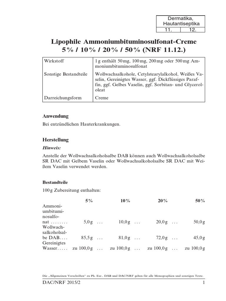 Lipophile Ammoniumbituminosulfonat - Creme | PDF