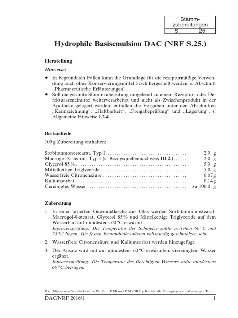 Hydrophile Basisemulsion DAC (S.25) PDF