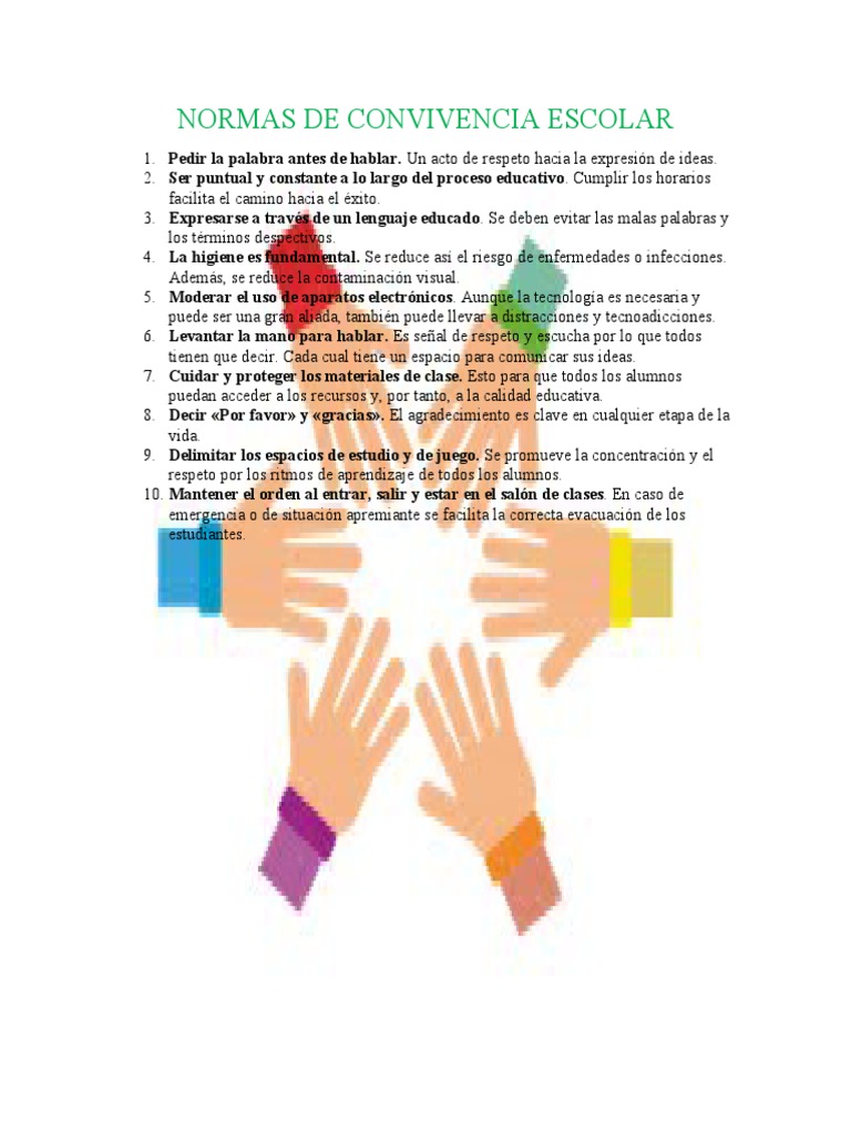 Normas de Convivencia Escolar Esenciales | PDF | Crecimiento personal y ...