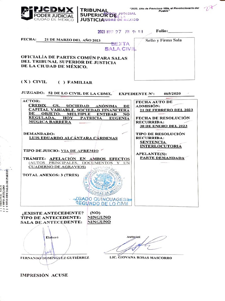 Alcantara Cardenas - Sentencia Interlocutoria | PDF | Apelación