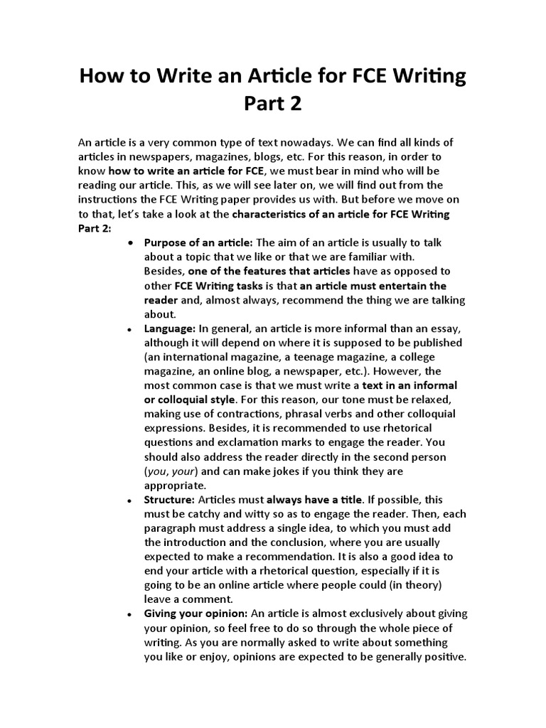 Writing an FCE Article Guide | PDF | Career & Growth