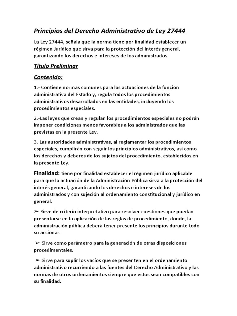 Principios de la Ley 27444 en Derecho Administrativo | PDF ...