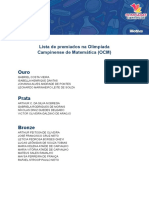 Lista de Premiados Olimpiada Campinense de Matematica 2022