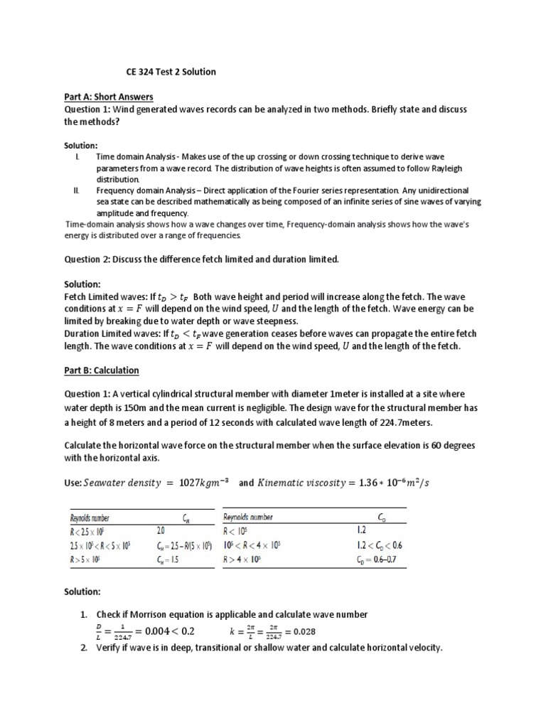 CE 324 Test 2 Solution Sheet | PDF | Waves | Physics