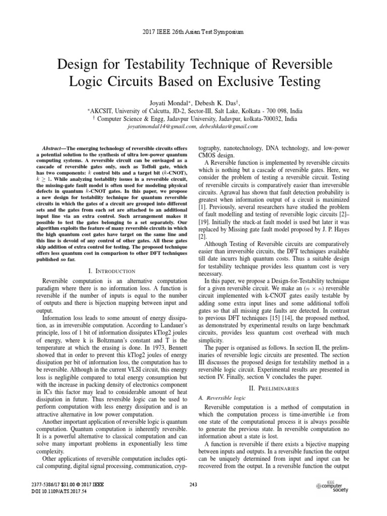 Design for Testability in Reversible Circuits | PDF | Logic Gate ...