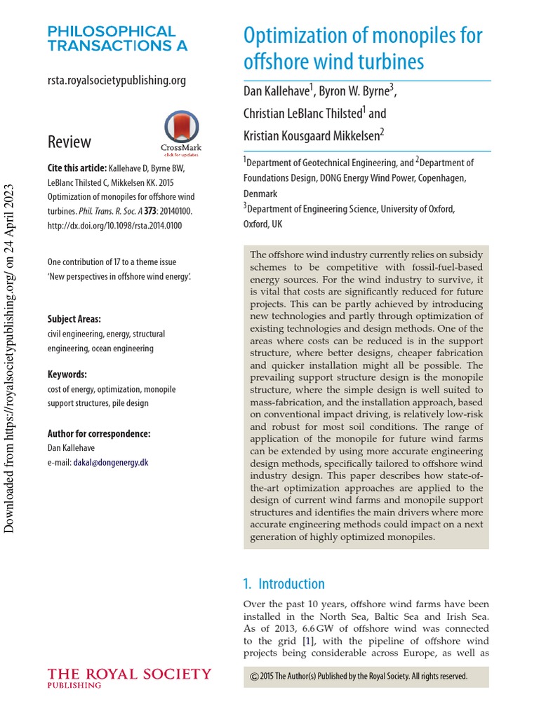 (2015) Optimization of Monopiles For Offshore Wind Turbines | PDF ...