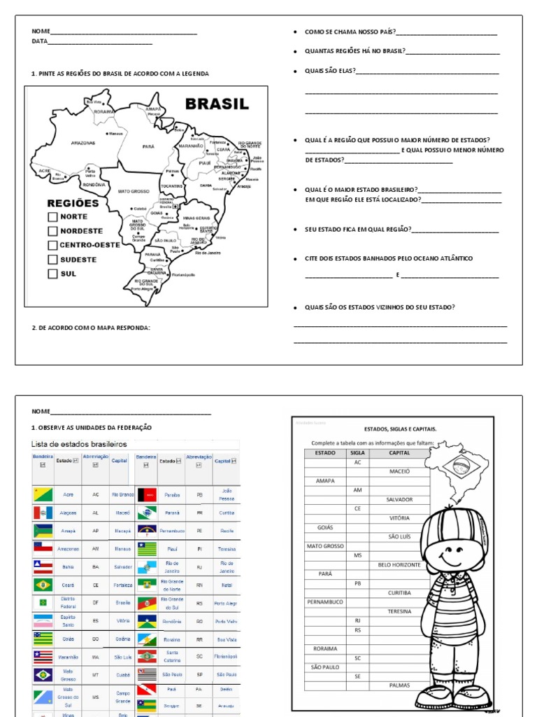 Atividades sobre Regiões do Brasil 5º Ano | PDF | Brasil