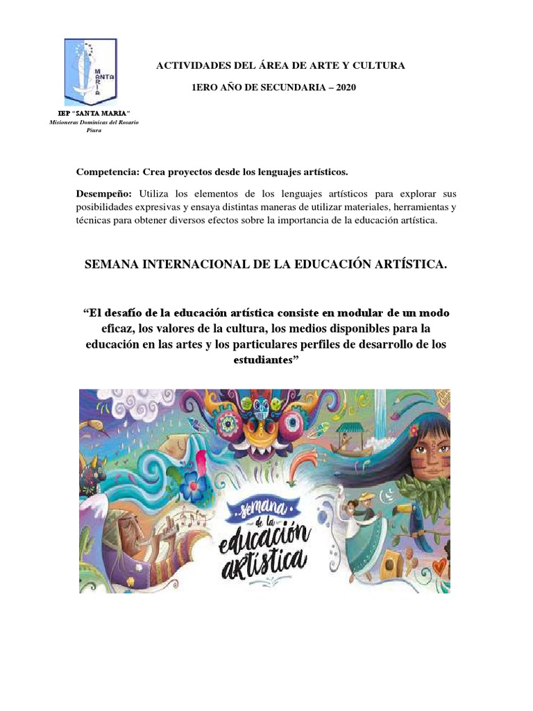 Actividades de Educación Artística 2020 | PDF | Educación en artes ...