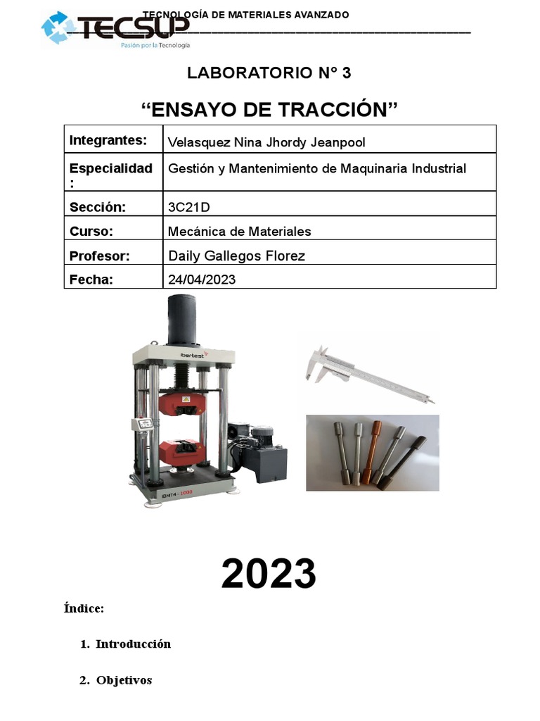 Ensayo de Tracción con Probeta de Cobre | PDF | Ciencias fisicas ...