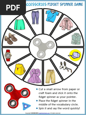 Clothes and Accessories Vocabulary Esl Printable Fidget Spinner Game for Kids