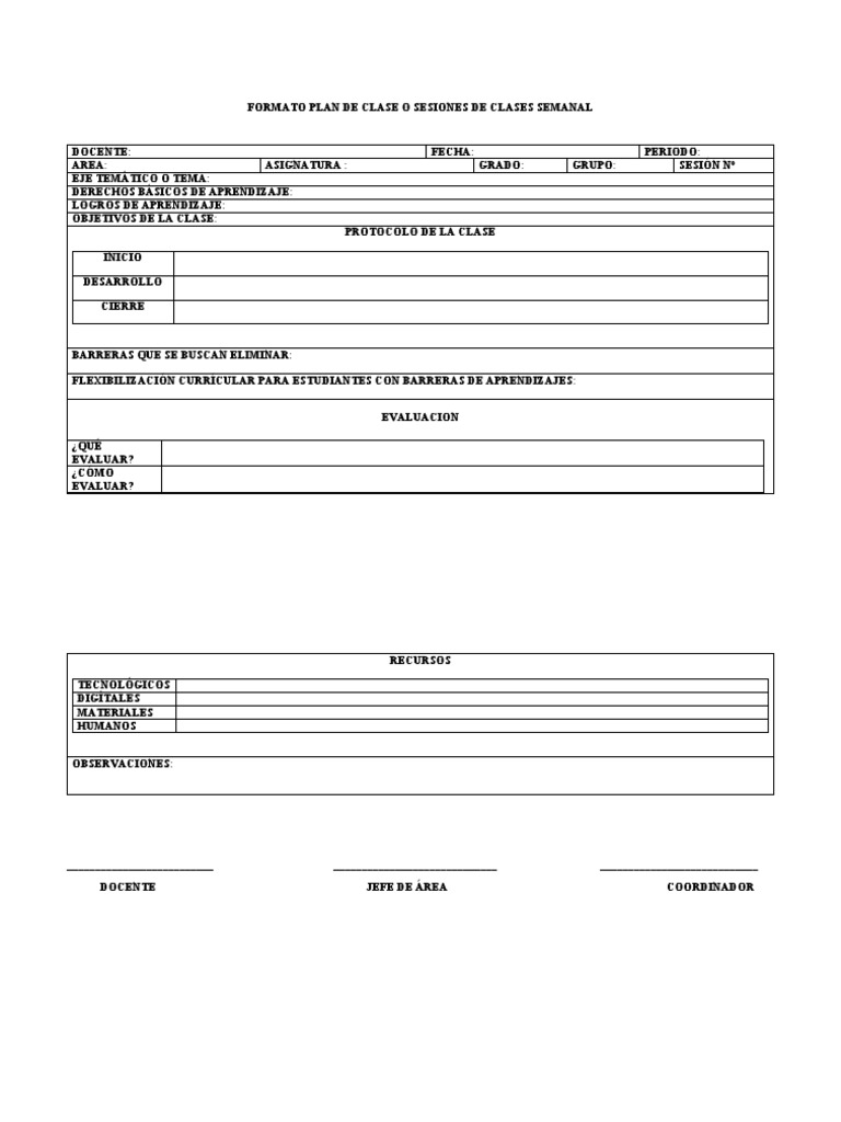Formato de Plan de Clase Semanal | PDF