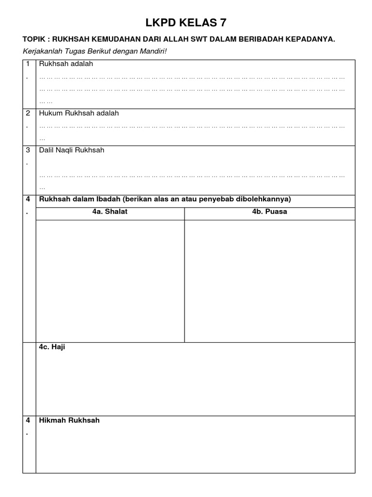 Rukhsah dalam Ibadah Kelas 7 | PDF