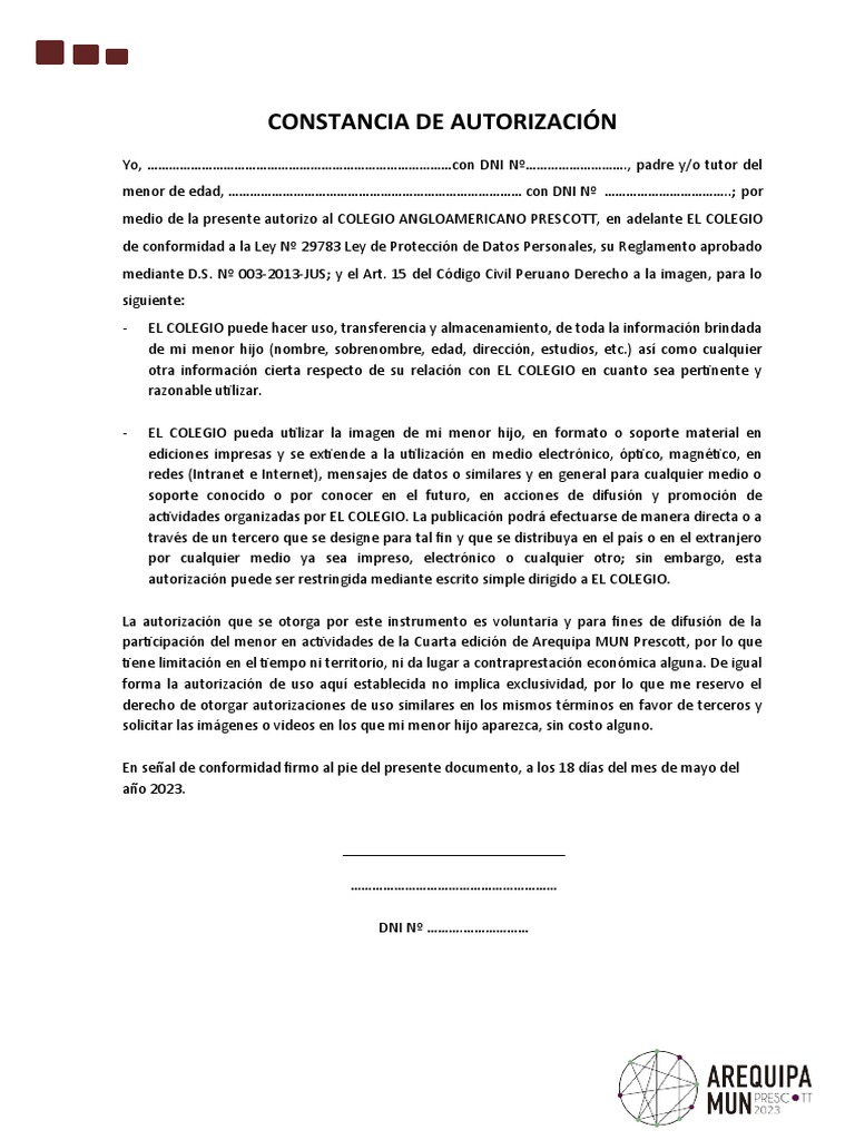 Formato de Autorización de Uso de Fotos y Videos - Menores de Edad 2023 ...