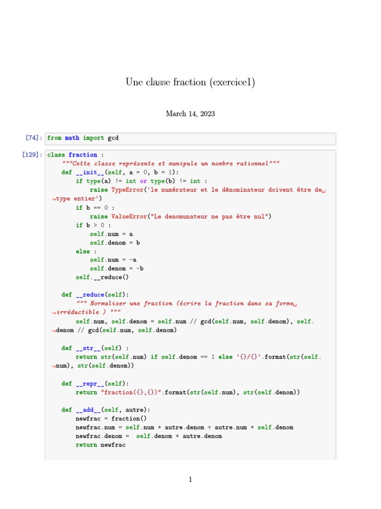 Classe Fraction en Python | PDF | Notation (mathématiques) | Traitement ...