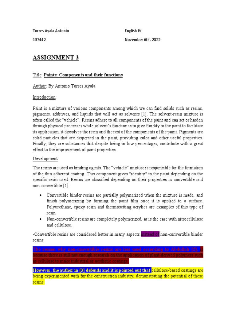 Assignment 3 PDF Paint Materials