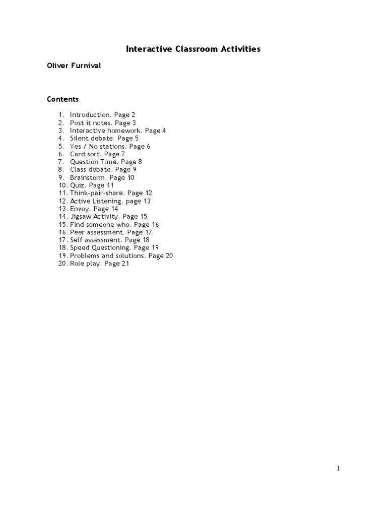 Interactive Classroom Activities PDF Learning Teachers