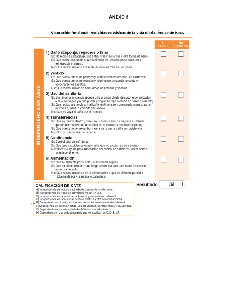 Escala de Katz para Valoración Funcional | PDF