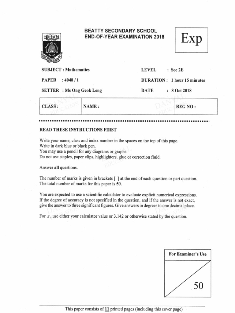 Sec 2 E Math Beatty Sec SA2 2018i | PDF | Area | Significant Figures