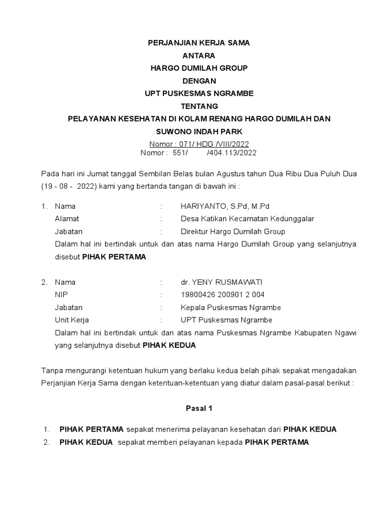 Mou Dan Pks Kesehatan Pdf