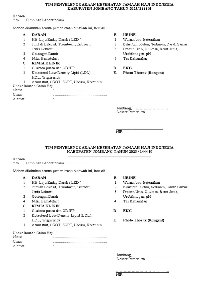 Blangko Pengantar Laboratorium Haji | PDF