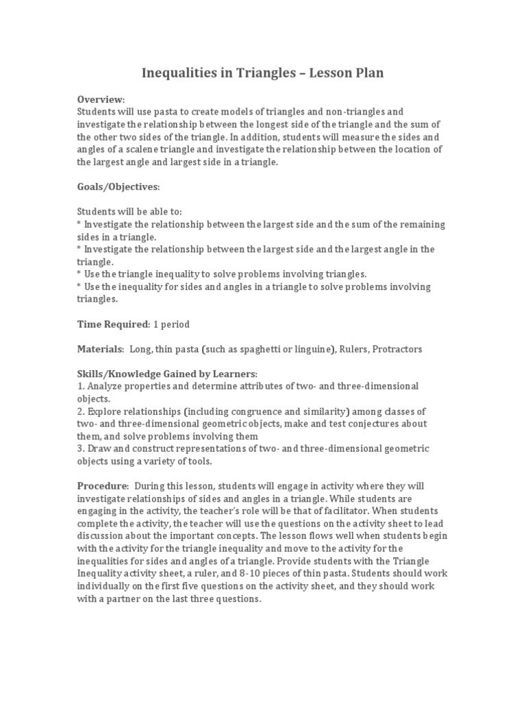 Inequalities in Triangles - Lesson Plan Overview | PDF