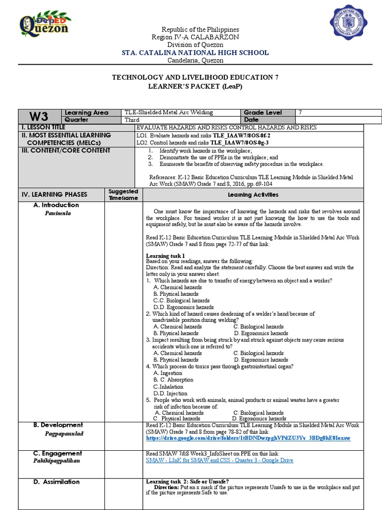 G7 LEAP Week 3 SMAW PDF Hazards Personal Protective Equipment